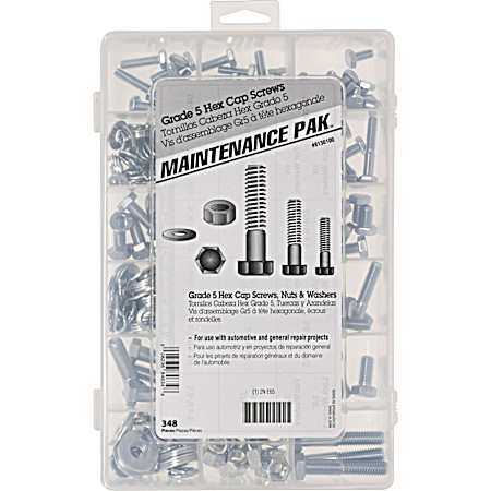 Grade 5 Hex Cap Screws,Maintenace Pack - 348 pc.