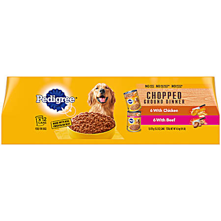 Adult Meaty Ground Dinner Chicken & Beef Variety Pack Wet Dog Food - 12 pk