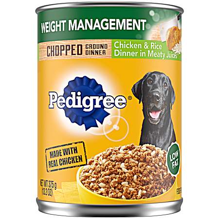 Adult Weight Management Chopped Ground Dinner Chicken & Rice Wet Dog Food, 13.2 oz Can