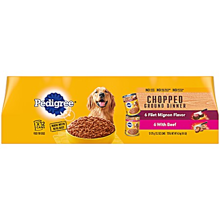 Adult Chopped Ground Dinner Beef & Filet Mignon Variety Pack Wet Dog Food - 12 pk