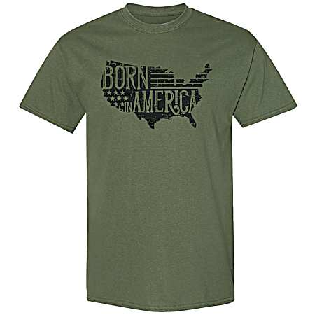 Men's Military Green Born In America Short Sleeve Shirt