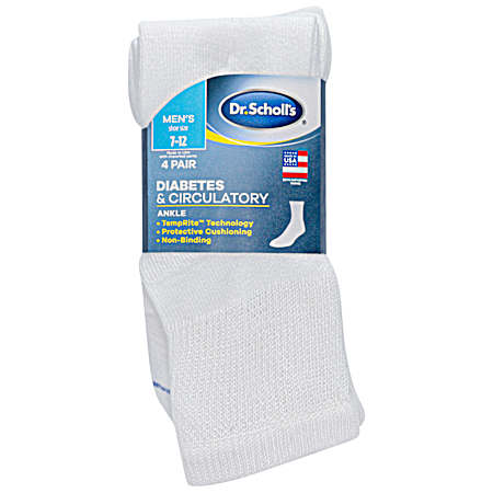 Men's Diabetes & Circulatory Quarter Socks - 4 Pk