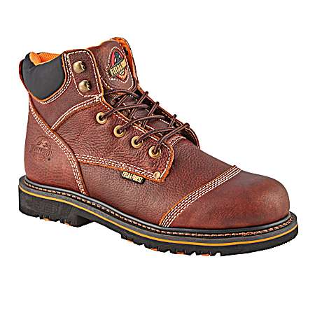 Men's Medium Dark Brown Soft Toe Leather Work Boots