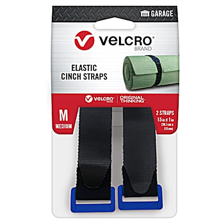 15 in x 1 in Black Elastic Cinch Strap - 2 Pk