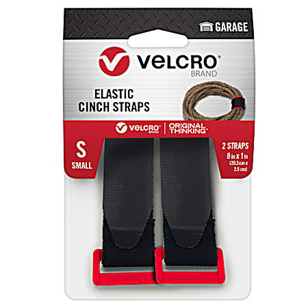 8 in x 1 in Black Elastic Cinch Strap - 2 Pk