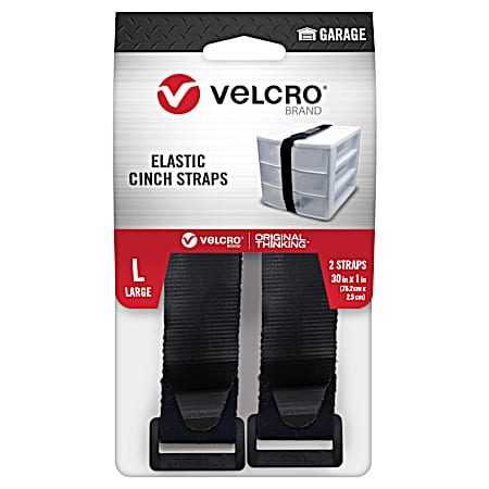 30 in x 1 in Black Elastic Cinch Strap - 2 Pk