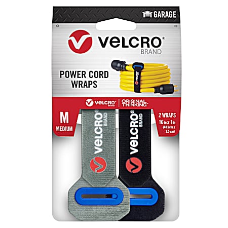 16 in X 1 in Black and Grey Medium Power Cord Wraps - 2 Ct