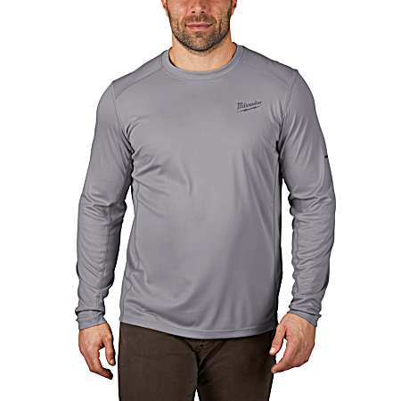Men's WORKSKIN Gray Lightweight Performance Crew Neck Long Sleeve Polyester-Shirt
