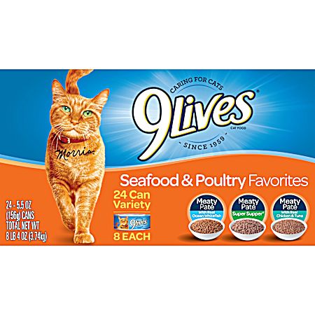 All Lifestages Meaty Pate Seafood & Poultry Favorites Variety Pack Wet Cat Food - 24 ct