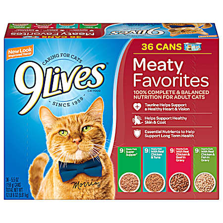 Adult Meaty Pate Meaty Favorites Variety Pack Wet Cat Food - 36 ct