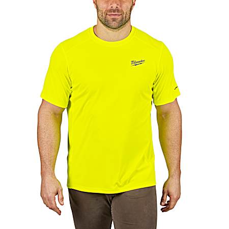Men's WORKSKIN Yellow Hi-Vis Lightweight Performance Crew Neck Short Sleeve Polyester T-Shirt