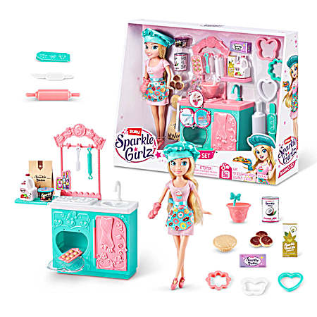 10.5 in. Sparkle Girlz Baking Set Doll Playset- 25 Pc.