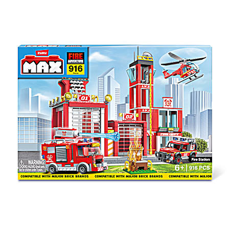 MAX City Us -Series 1-916 Pc.-Brick Box Playset Fire Station