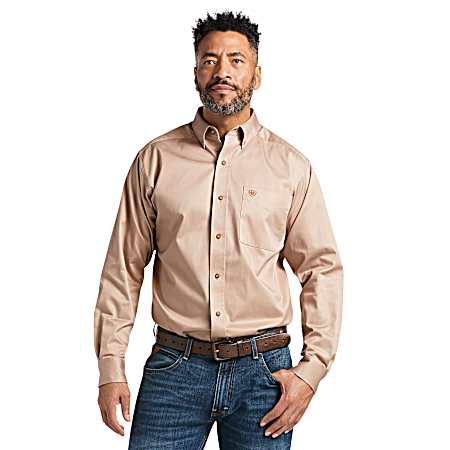 Men's Khaki Solid Twill Shirt
