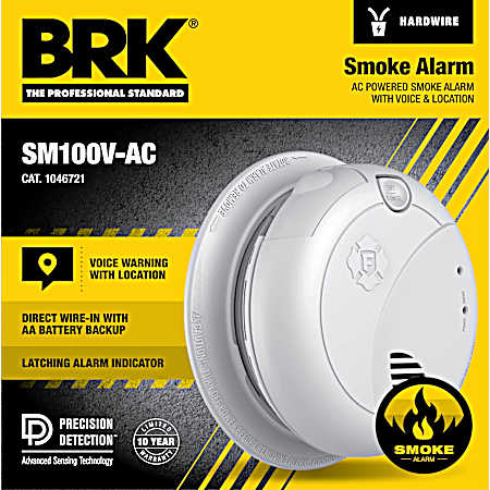 BRK Interconnect Hardwire Smoke Alarm W/Battery Backup & Voice Alerts