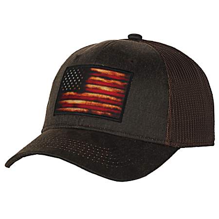 Men's Brown Distressed Flag Mesh Back Cap
