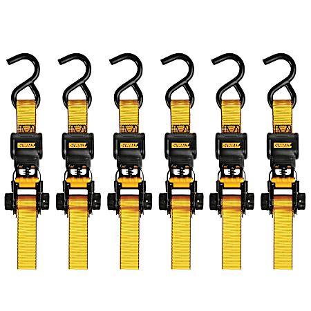 1 in x 10 ft Ratchet Tie Down Straps 1,500 lb Break Strength - 6 Pk