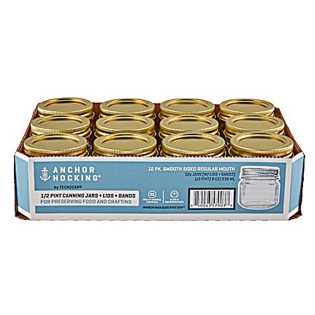Smooth Sided Regular Mouth Half Pint Canning Jars - 12 Pk