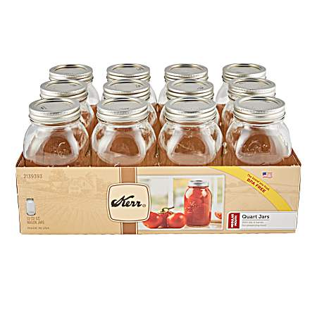 Quart Clear Regular Mouth Glass Canning Jars - 12 Pk