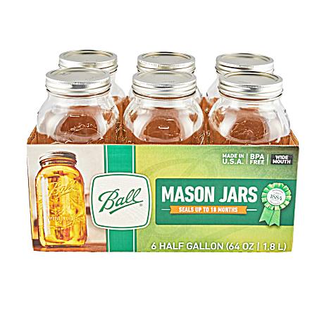 Wide Mouth Glass Half Gallon Canning Jars w/ Lids & Bands - 6 Pk