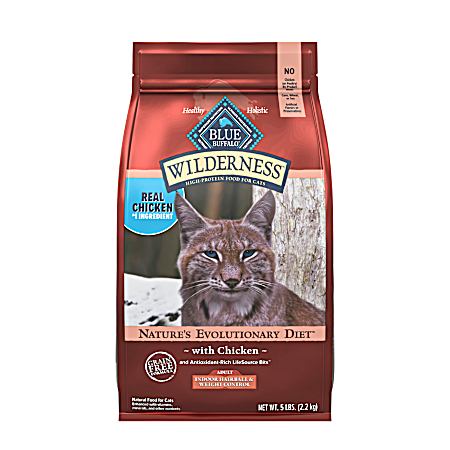 Wilderness Adult Grain-Free Indoor Hairball & Weight Control w/ Chicken Dry Cat Food, 5 lbs