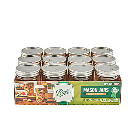 Half Pint Clear Regular Mouth Canning Jars - 12 Pk