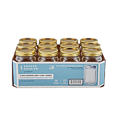 Smooth Sided Regular Mouth Pint Canning Jars - 12 Pk