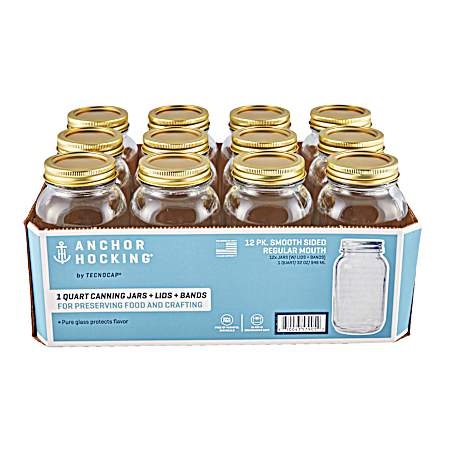 Smooth Sided Regular Mouth Quart Canning Jars - 12 Pk