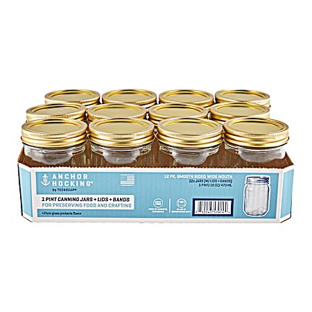 Smooth Sided Wide Mouth Pint Canning Jars - 12 Pk