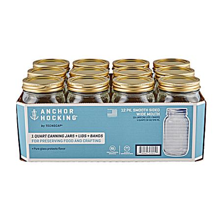 Smooth Sided Wide Mouth Quart Canning Jars - 12 Pk