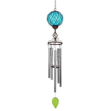 Blue Globe Solar Glass Wind Chime