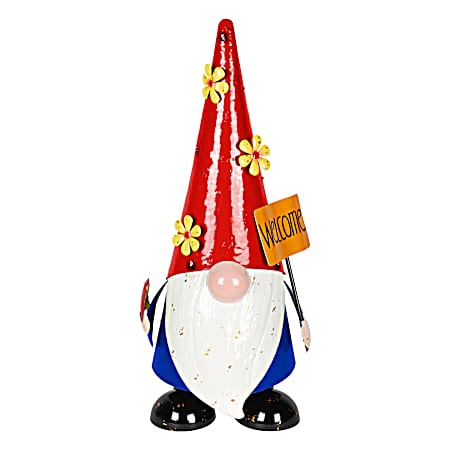 23 in Solar Metal Red Hat Gnome Statue
