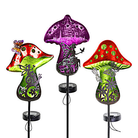 Metal Mushroom with Fairy Solar Stake Assorted
