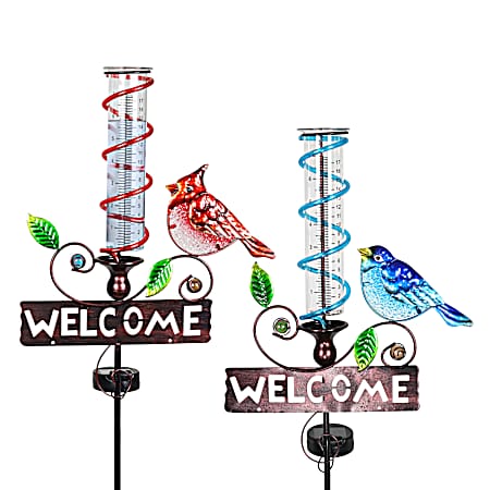 Welcome Bird Solar Rain Gauge Stake Assorted