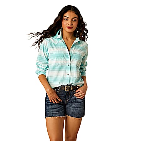 Women's Turquoise Stripe Billie Jean Button Front Shirt