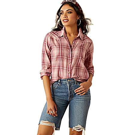 Women's Delilah Plaid Billie Jean Button Front Long Sleeve Shirt