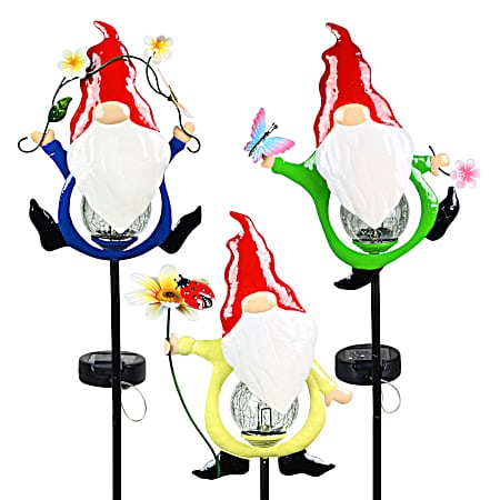Gnome w/Crackle Ball Belly Solar Stake Assorted