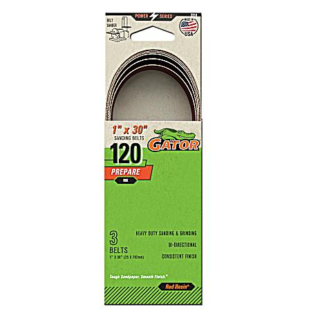 1 in. x 30 in. Red 120 Grit Aluminum Oxide Sanding Belt - 3 Pk.
