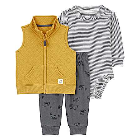 Infant Boy's 3 Pc Yellow Construction Little Vest Set
