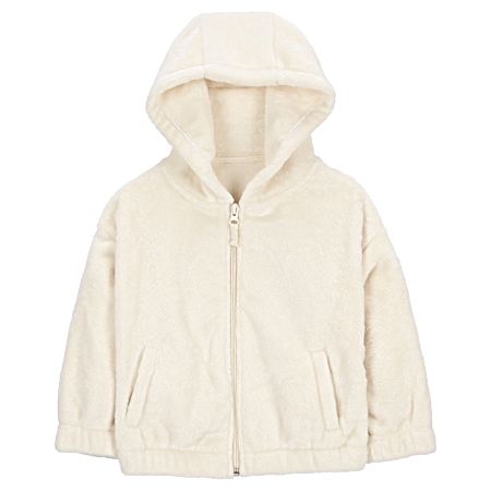 Toddler Girl's Ivory Sherpa Hooded Zip Jacket