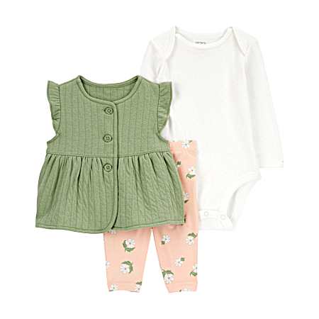 Infant Girl's 3-Piece Double Knit Little Vest Set