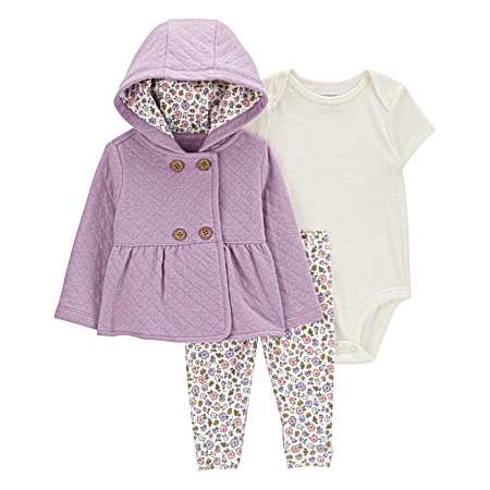Infant Girl's 3-Piece Purple Floral Little Jacket Set
