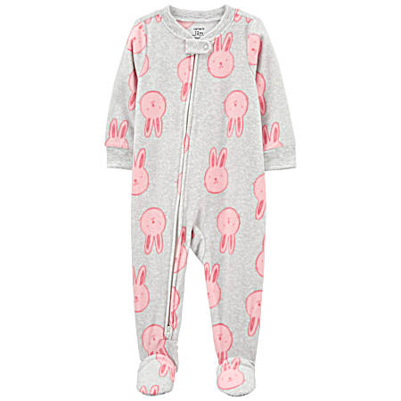 Infant Girl's 1-Piece Bunny Fleece Pajamas