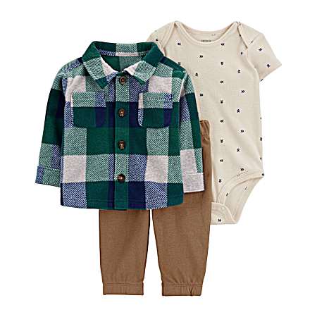 Infant Boy's 3-Piece Plaid Fleece Little Jacket Set