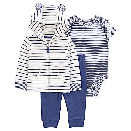 Infant Boy's 3-Piece Blue Striped Little Jacket Set
