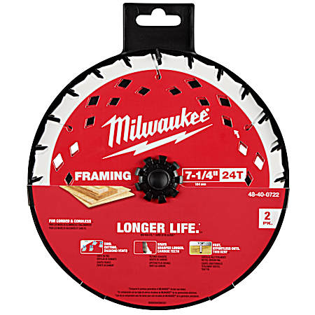 7-1/4 in 24T Circular Saw Wood Cutting Blades - 2Pk