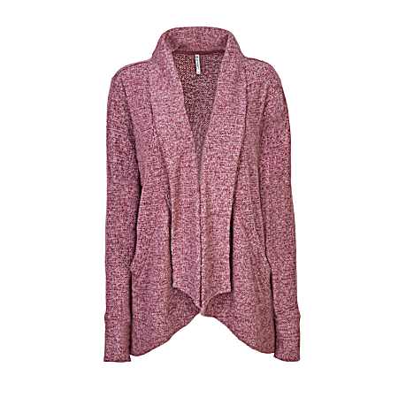 Women's Heather Yarn Waffle Sweater Knit Cardigan