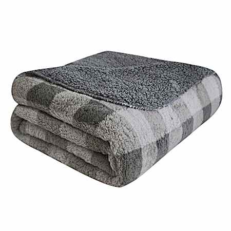 90 x 90 Oversized Sherpa Blanket - Gray Plaid