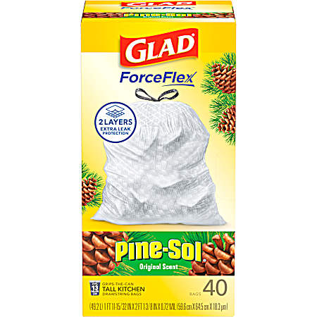Force Flex Tall Kitchen Pine-Sol Scented Drawstring Trash Bags - 40 Ct