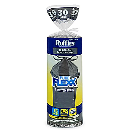 30 gal. Large Drawstring Flexx Stretch Trash Bags, Black - 15 Ct